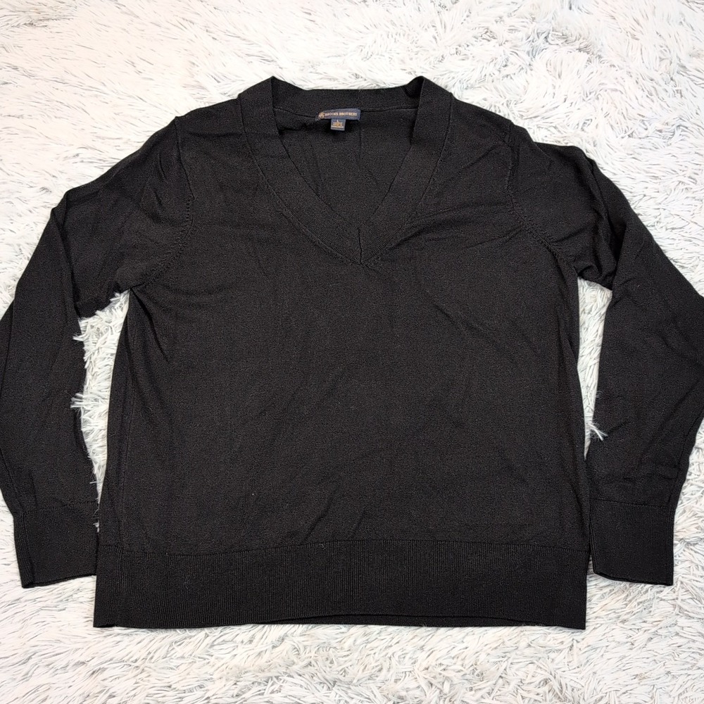 Brooks Brother‎ Sweater Womens L Black V Neck Cozy Comfort Casual Preppy